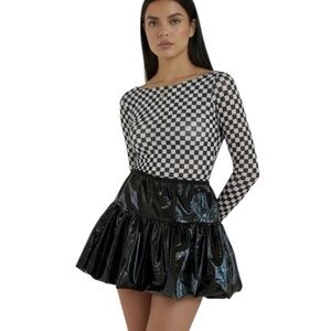 Black Vinyl Mini Skirt High Stretch Shiny Patent Look EUC Clubwear